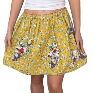Auntie M One-of-a-Kind Handmade Appliqué Lemon Floral Motif Artwear Mini Skirt